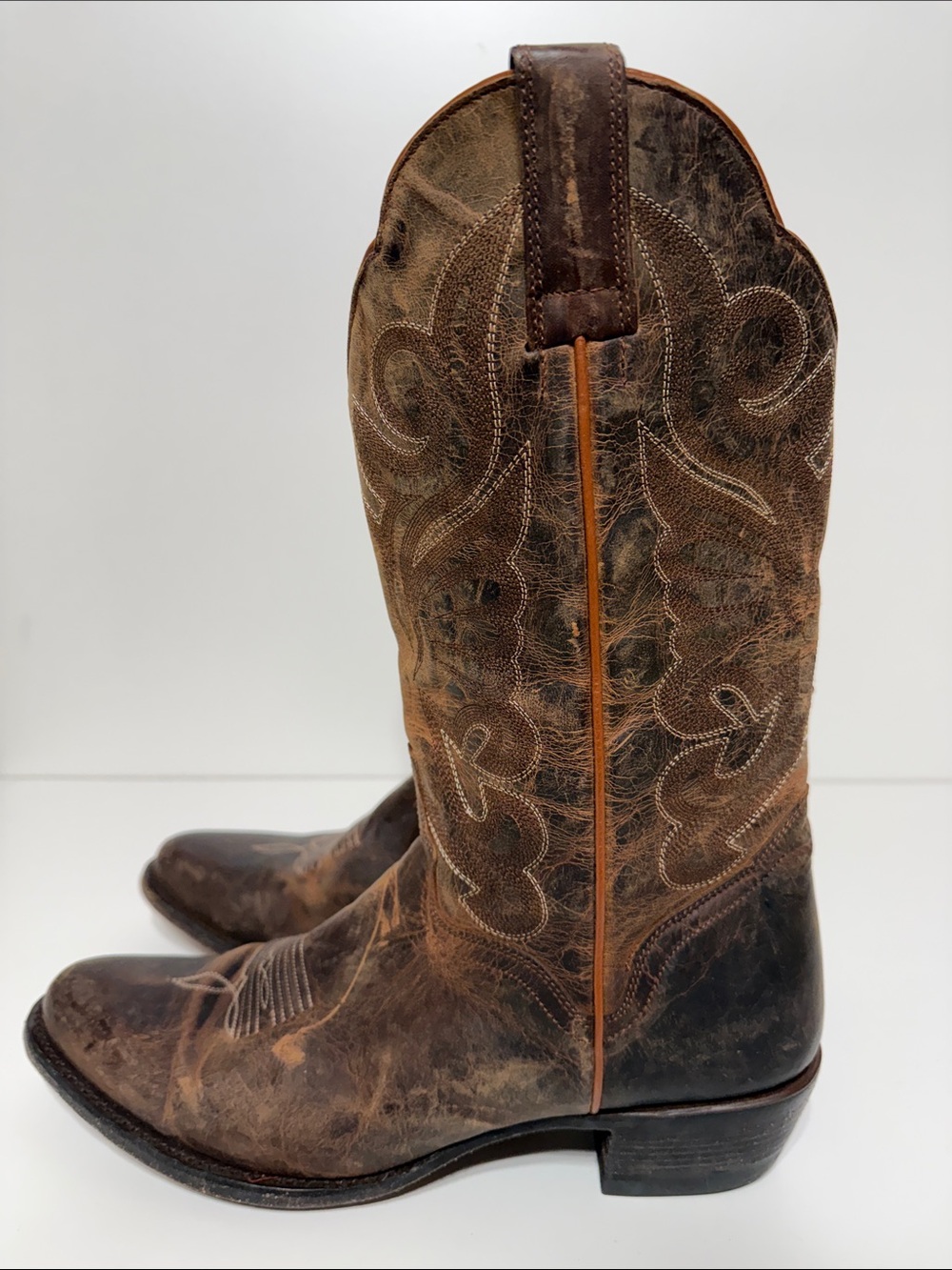 J.B Dillon Distressed Cowgirl Boots Size 10B Goat Leather - Picture 3 of 17